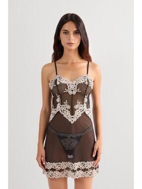 NEW Intimissimi Pretty Flowers Lace Babydoll Black & Ivory Size L